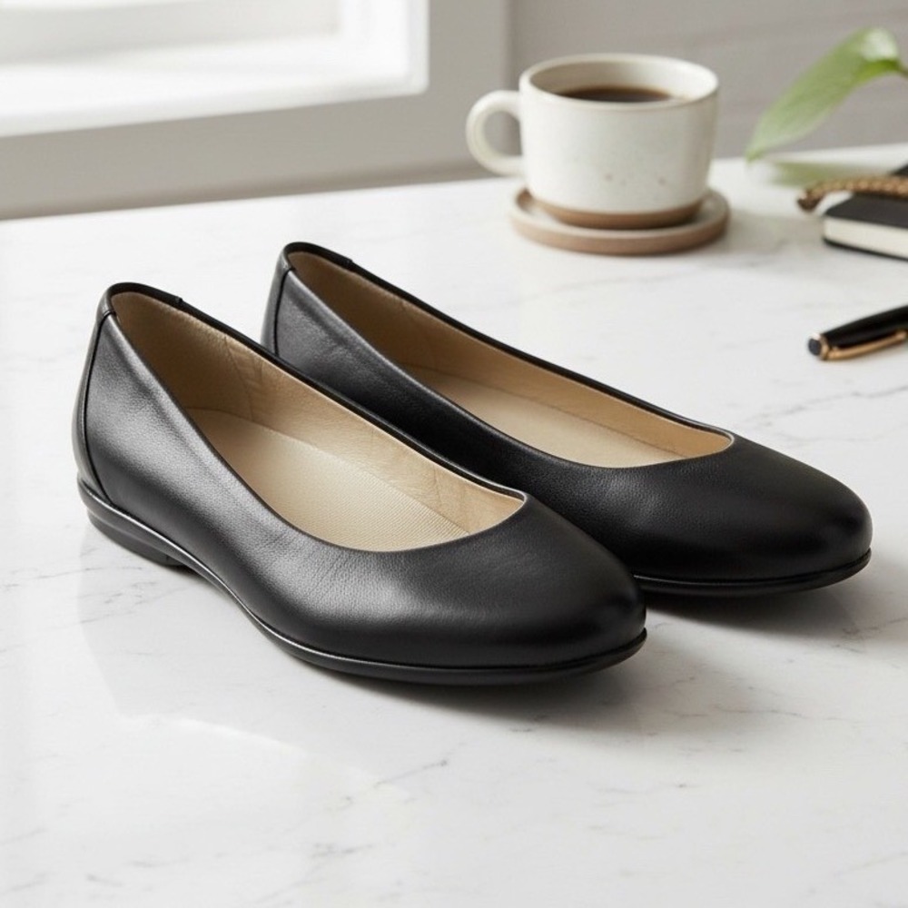 SAS Scenic Black Leather Flats Womens 7.5 N Made in USA Comfort Shoes NWOT